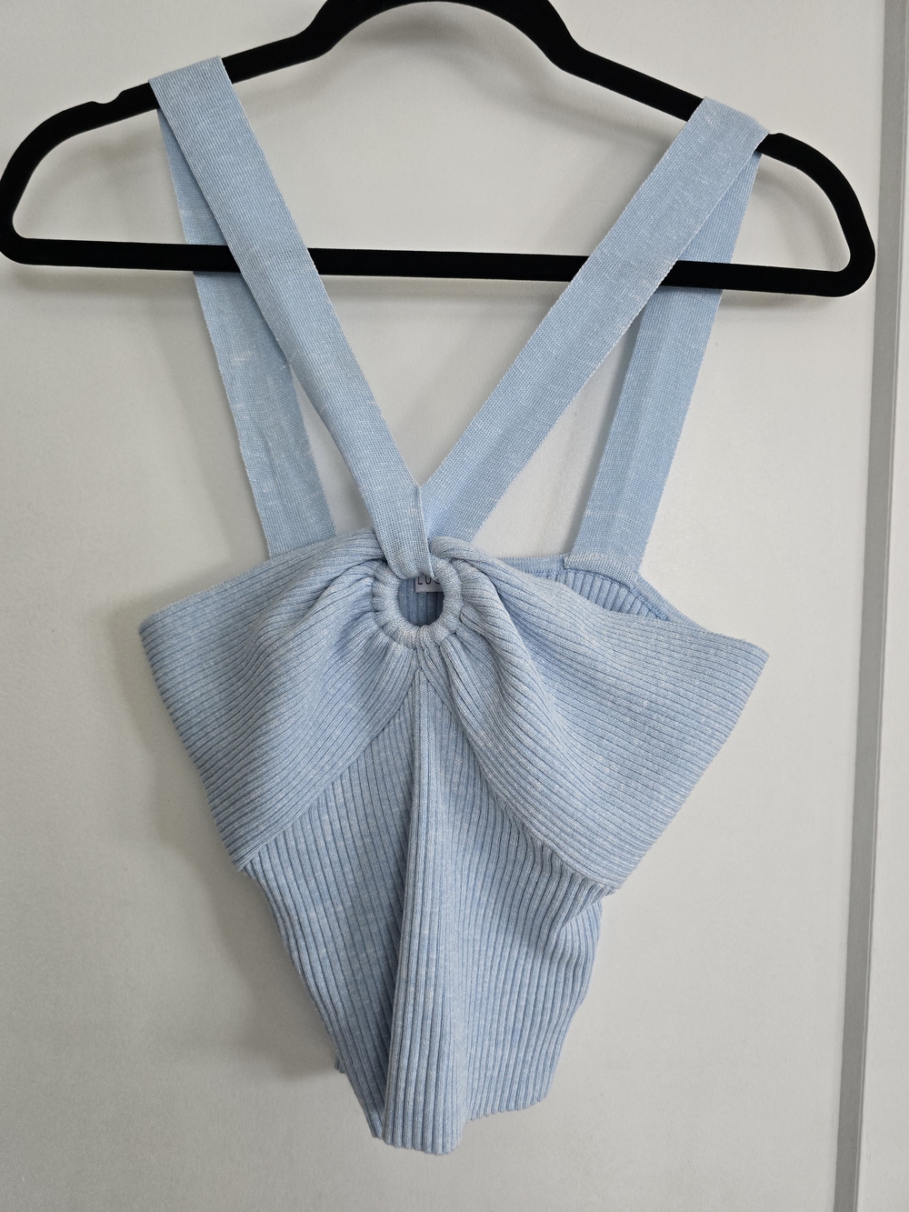 Lucy Paris Blue Ribbed Knit Halter Top Size L